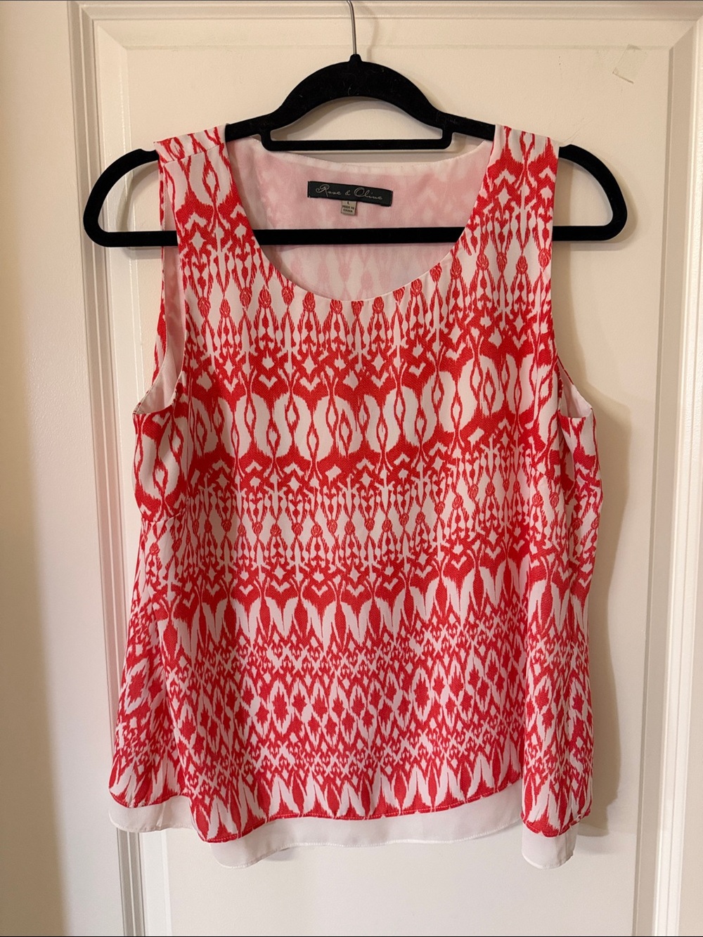 Rose & Olive Red and White Printed Sleeveless Camisole Top